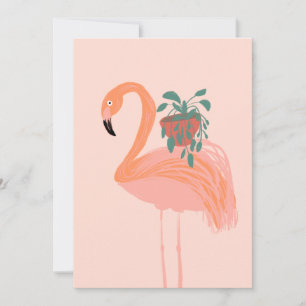 Invitation Flamant tropical avec plante en pot dessinée à la