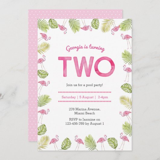 Invitation Flamant tropical de l'invitation | d'anniversaire (Devant / Derrière)