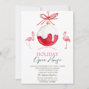 Invitation Flamants roses aquarelle Balle rouge Ouverture