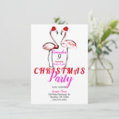 Invitation Flamants roses avec chapeaux de Père Noël Fête de  (Debout devant)