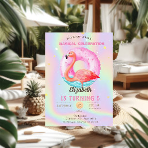 Invitation Flamants roses cool Pool Float holographique