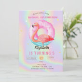Invitation Flamants roses cool Pool Float holographique (Debout devant)