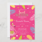 Invitation Flamants roses Feuille tropicaux rose doux 16 (Devant)