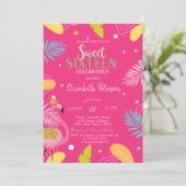 Invitation Flamants roses Feuille tropicaux rose doux 16 (Debout devant)