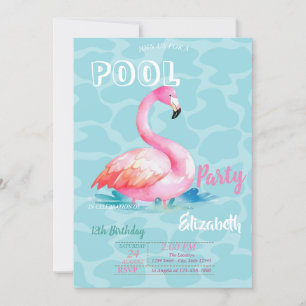 Invitation Flamants Roses Froids Piscine Anniversaire d'Été