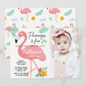 Invitation Flamants roses & Fun Tropical Birthday Photo, N'Im (Devant / Derrière)