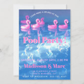 Invitation Flamants roses gonflables dans la piscine - Soirée (Devant)