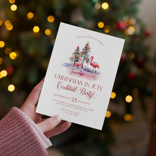 Invitation Flamants roses Noël En Juillet Cocktail Party