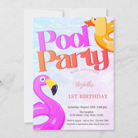 Invitation Flamants Roses Premier Anniversaire (Devant)