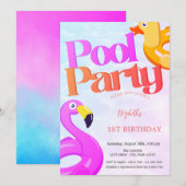 Invitation Flamants Roses Premier Anniversaire (Devant / Derrière)