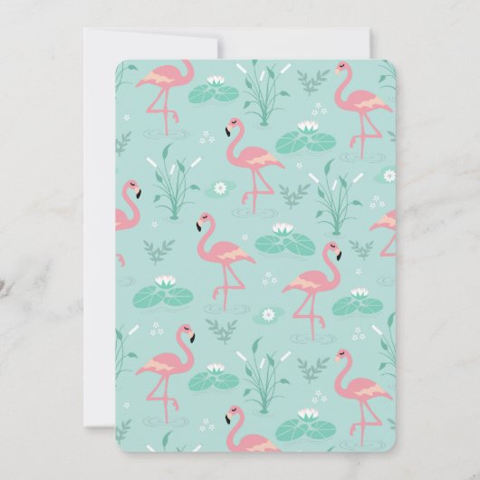 Invitation Flamants roses rose Pastel sur Mariage Motif vert (Dos)