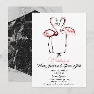 Invitation Flamants roses rose Peach Flamant rose Marbre noir