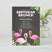 Invitation Flamants roses roses Anniversaire Brunch Chalkboar (Debout devant)