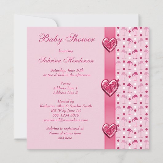 Invitation Flamants roses roses, arc imprimé et baby shower (Devant)
