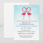 Invitation Flamants roses roses, coeur, Fête de l'mariée de c (Devant / Derrière)