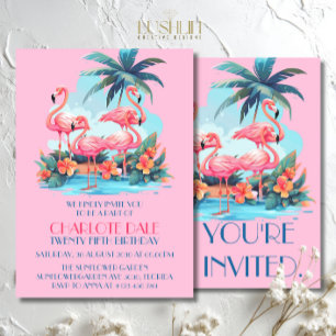 Invitation Flamants roses sur la plage Anniversaire Tropical