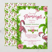 Invitation Flamants Roses Tropicaux et Fleurs (Devant / Derrière)