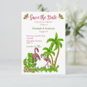 Invitation Flamants Roses Tropicaux et Fleurs Enregistrez la (Debout devant)