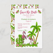 Invitation Flamants Roses Tropicaux et Fleurs Enregistrez la (Devant / Derrière)