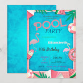 Invitation Flamants roses Watermelon Crème glacée Piscine Ann (Devant / Derrière)