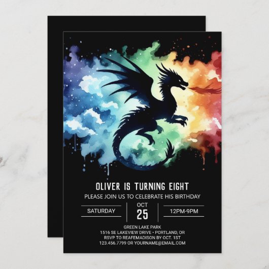 Invitation Flambant Dragon Anniversaire modifiable (Devant / Derrière)