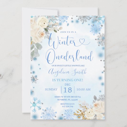 Invitation Flambeau blanc floral Flambeau de neige Hiver Oned (Devant)