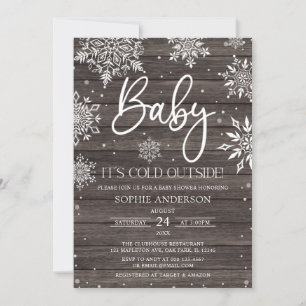 Invitation Flambeau de neige en bois Bébé Il fait froid à l'e