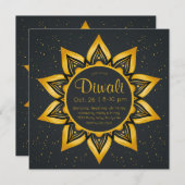 Invitation Flames Diwali Gold et Black Diya (Devant / Derrière)