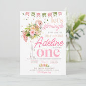 Invitation Flamingle 1er anniversaire Invitation, Flamant ros (Debout devant)