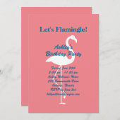 Invitation Flamingle Anniversaire - Coral (Devant / Derrière)