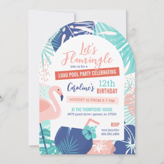 Invitation Flamingle Anniversaire Luau Pool Party (Devant)