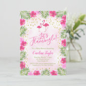 Invitation Flamingle Baby shower floral rose tropical (Debout devant)