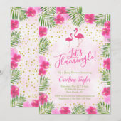 Invitation Flamingle Baby shower floral rose tropical (Devant / Derrière)