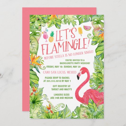 Invitation Flamingle Bachelorette Party (Devant / Derrière)
