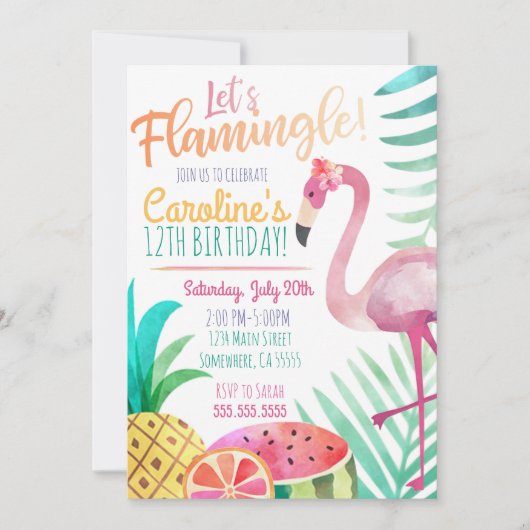 Invitation Flamingle Birthday Party (Devant)
