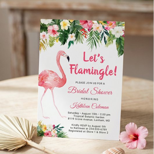 Invitation Flamingle Fête des mariées florale tropicale