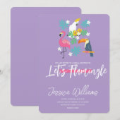 Invitation Flamingle ! Fête des mariées tropicale Bash (Devant / Derrière)