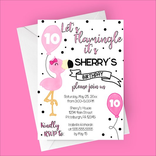 Invitation Flamingle Flamant rose fête d'anniversaire