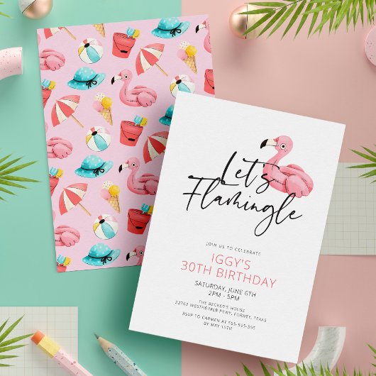 Invitation Flamingle Flamant rose rose moderne 30e anniversai