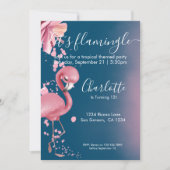Invitation Flamingle Flamant rose Tropical Rose Anniversaire (Devant)