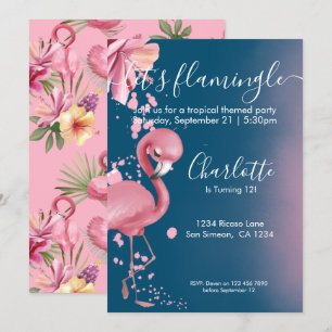 Invitation Flamingle Flamant rose Tropical Rose Anniversaire