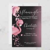 Invitation Flamingle Flamant rose Tropical Rose Anniversaire (Devant)