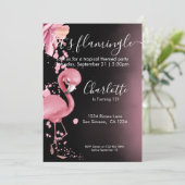 Invitation Flamingle Flamant rose Tropical Rose Anniversaire (Debout devant)