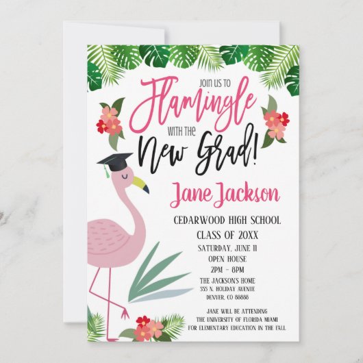 Invitation  Flamingle flamingo avec la fête de fin d'études (Devant)