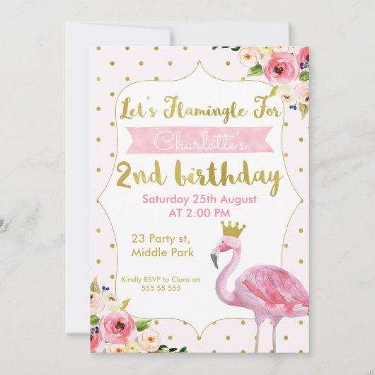 Invitation Flamingle Floral 2e Anniversaire (Devant)