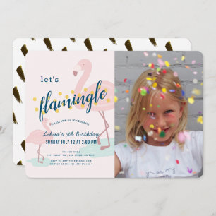 Invitation Flamingle Framingo Pink Photo Girl Anniversaire