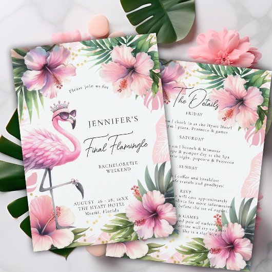 Invitation Flamingle Fun Pink Tropical Bachelorette Itinérair
