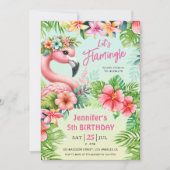Invitation Flamingle Girls Pink Flamant rose 5e anniversaire (Devant)