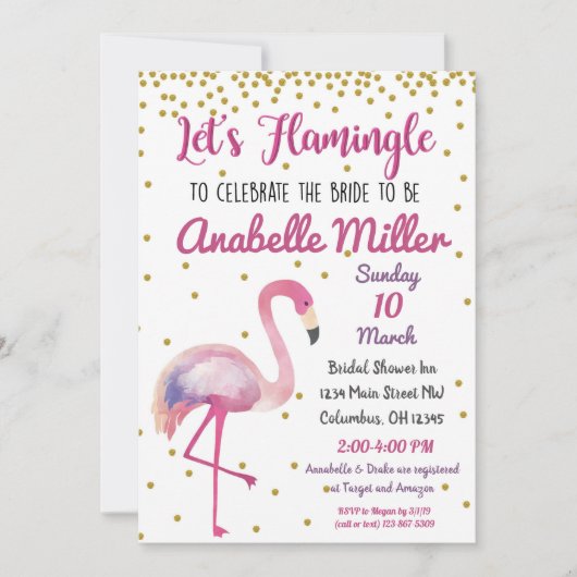 Invitation Flamingle Gold Bridal Shower (Devant)