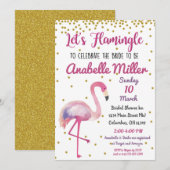 Invitation Flamingle Gold Bridal Shower (Devant / Derrière)